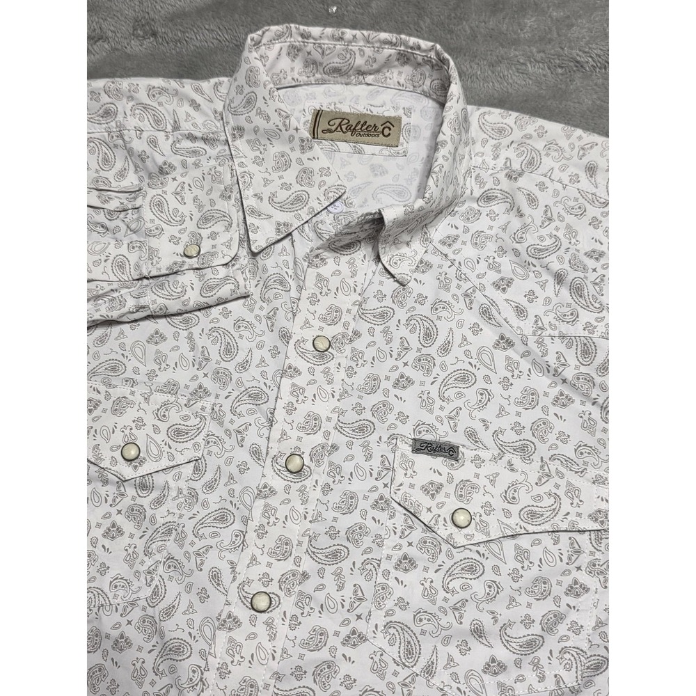 Rafter C Mens White Paisley Long Sleeve Western Snap Stretch Shirt RCFL-24409 M